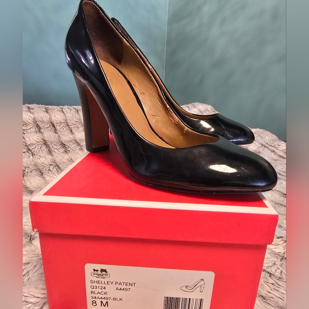 Coach Shelley Patent Black Heels - Lightly Worn